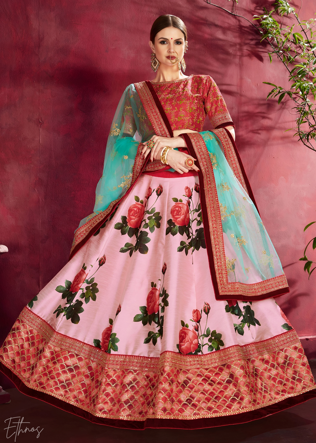 Rose Pink Zari Rose Silk Lehenga