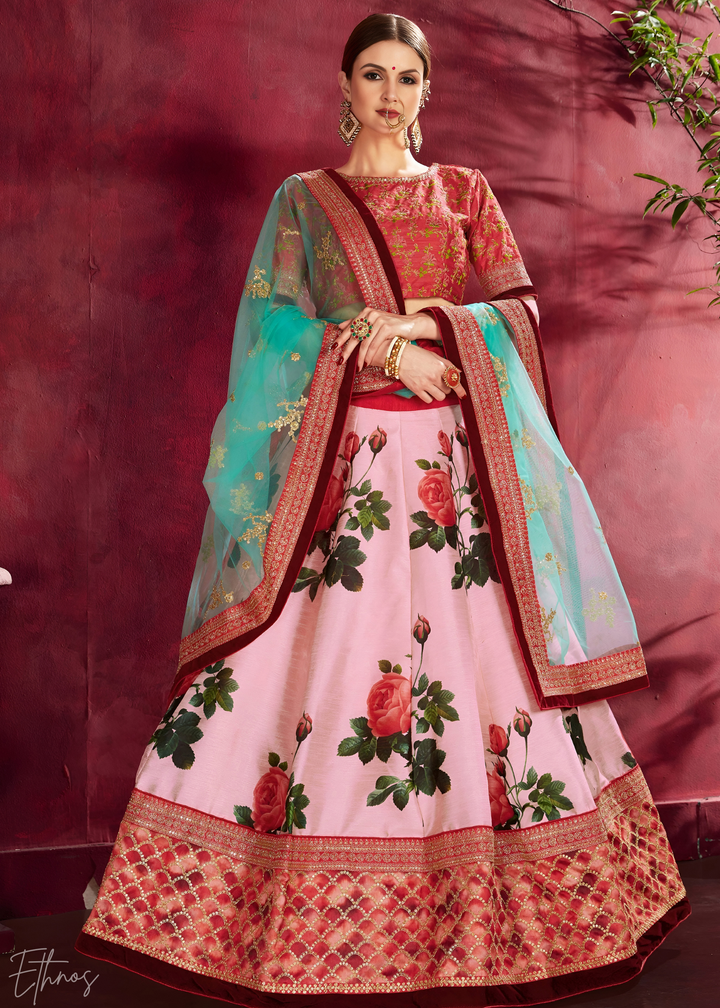 Rose Pink Zari Rose Silk Lehenga
