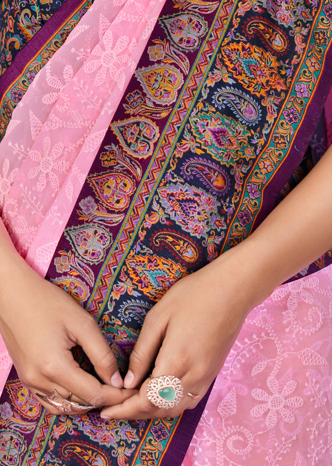 Pink & Blue Pashmina Woven Georgette Saree