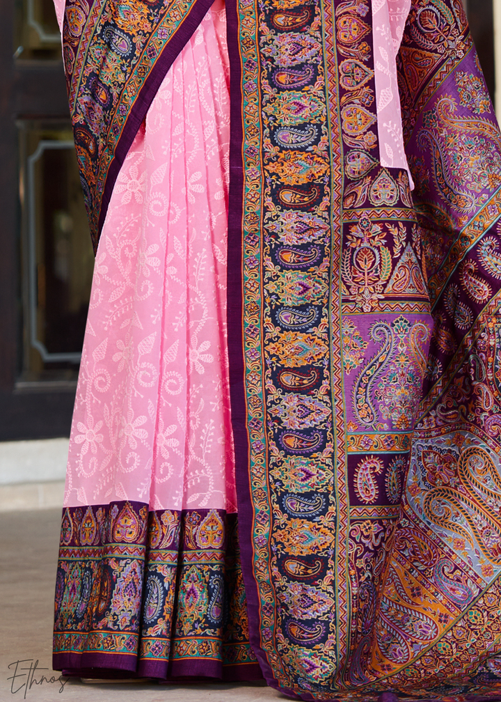 Pink & Blue Pashmina Woven Georgette Saree