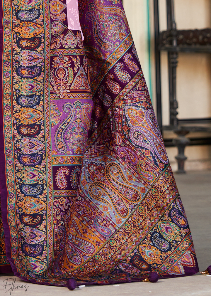 Pink & Blue Pashmina Woven Georgette Saree
