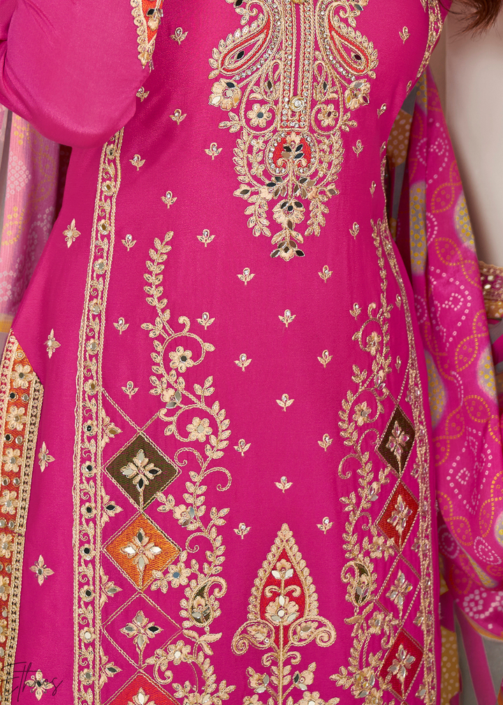 Pink & Grey Glaze Printed Chinon Dhoti Suit