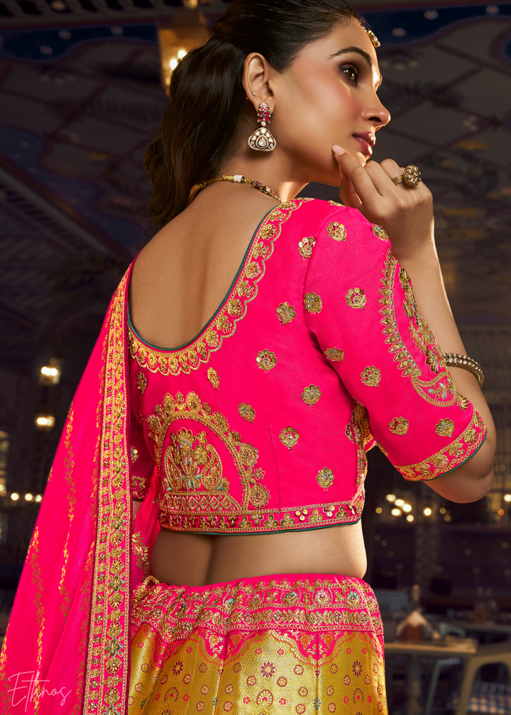 Citrine Chevron Border Banarasi Silk Lehenga