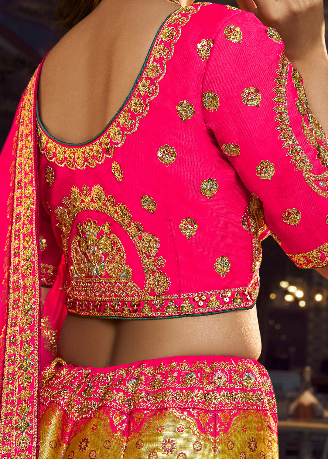 Citrine Chevron Border Banarasi Silk Lehenga