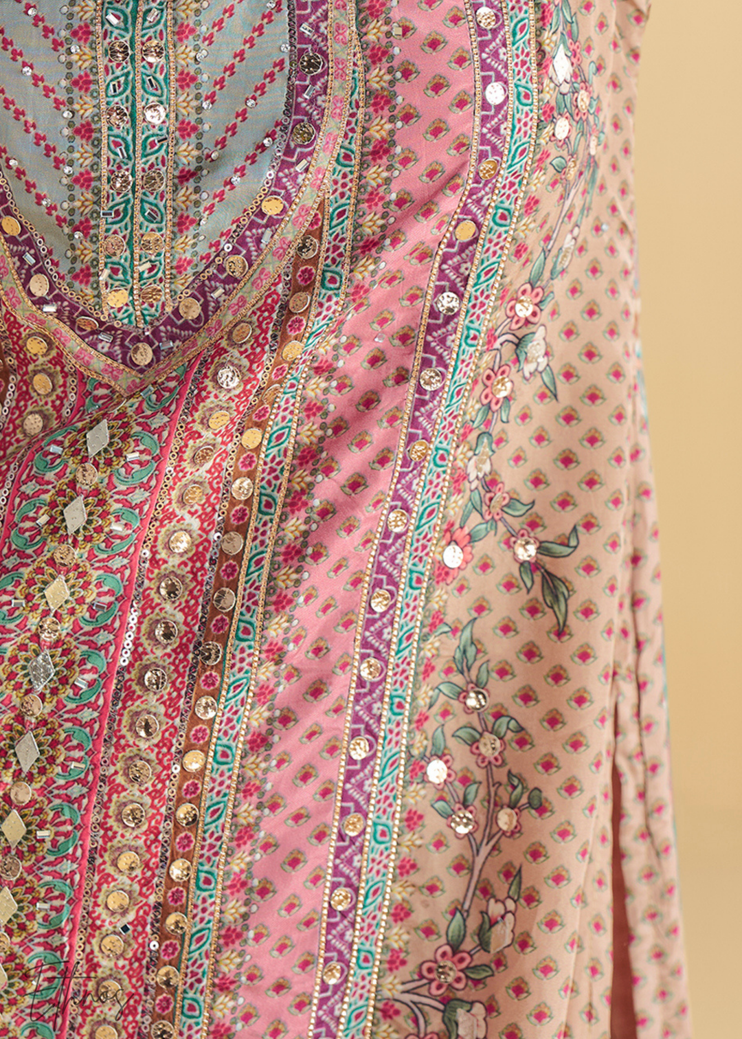 Pink & Beige Crepe Silk Palazzo Salwar Suit