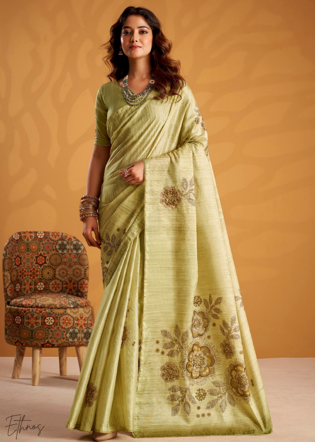 Mint Orchard Kasheeda Tusser Silk Saree