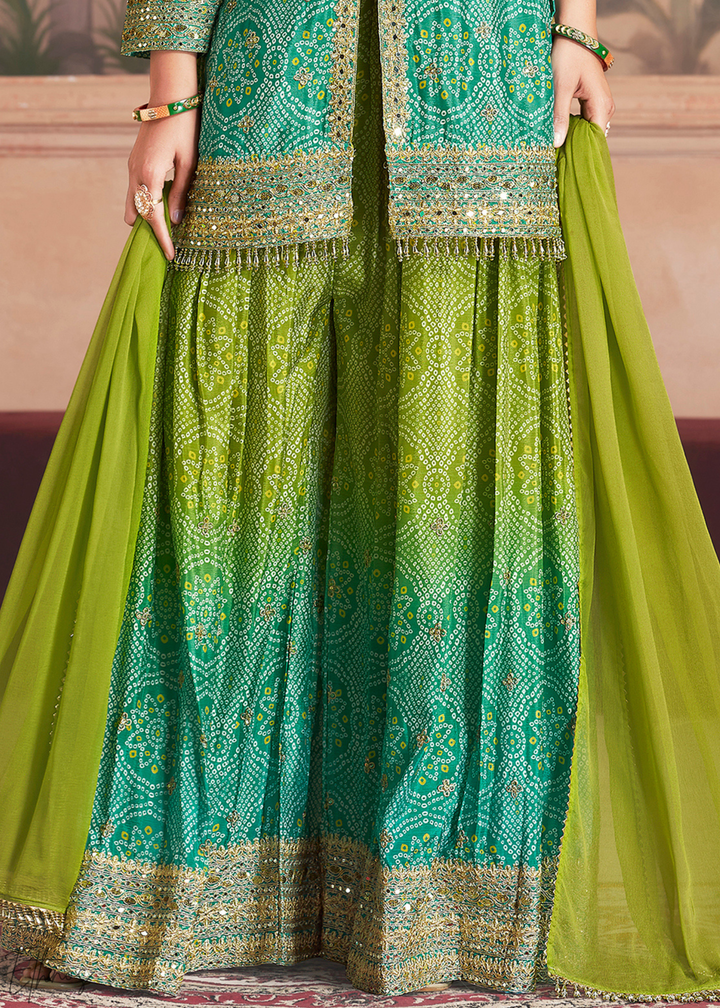 Pistachio Bloom Bandhani Chinon Sharara Suit