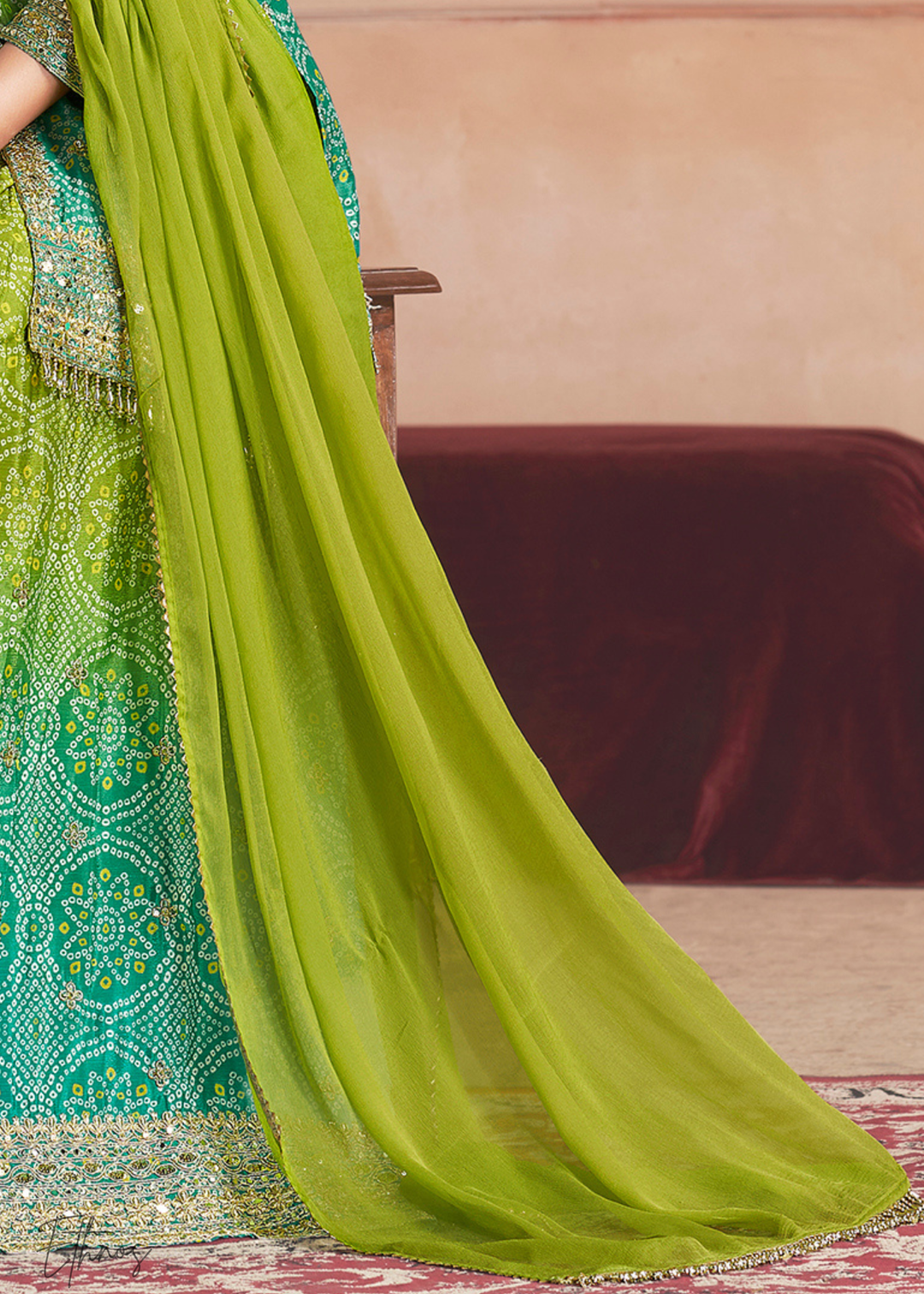 Pistachio Bloom Bandhani Chinon Sharara Suit