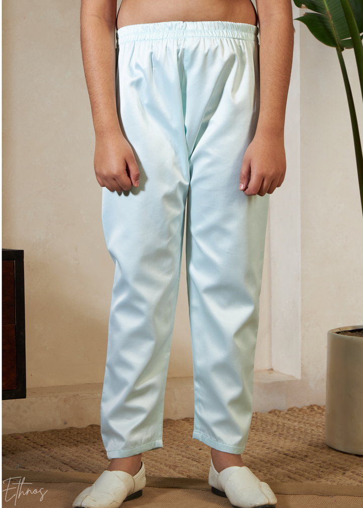 Pistachio Green Embroidered Jacket With Satin Kurta Pajama