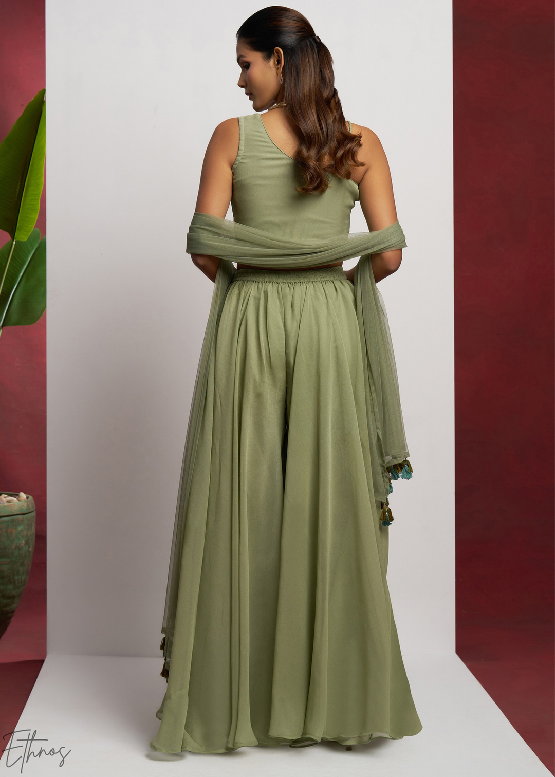 Pistachio Green Georgette Choli Palazzo Suit