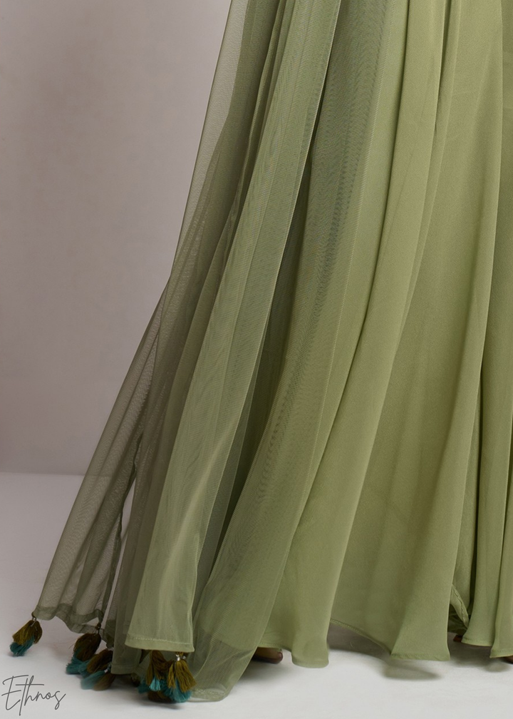 Pistachio Green Georgette Choli Palazzo Suit