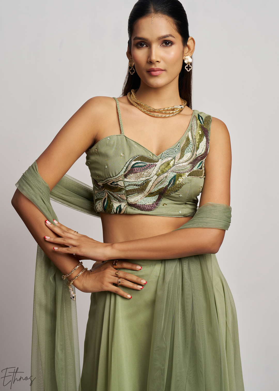 Pistachio Green Georgette Choli Palazzo Suit