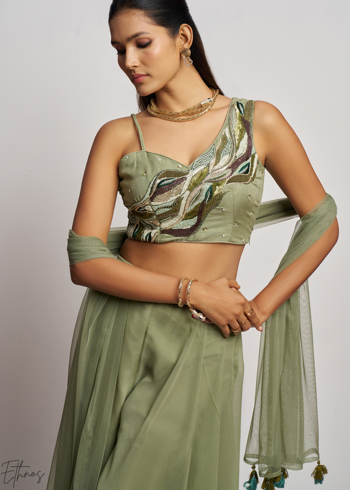 Pistachio Green Georgette Choli Palazzo Suit