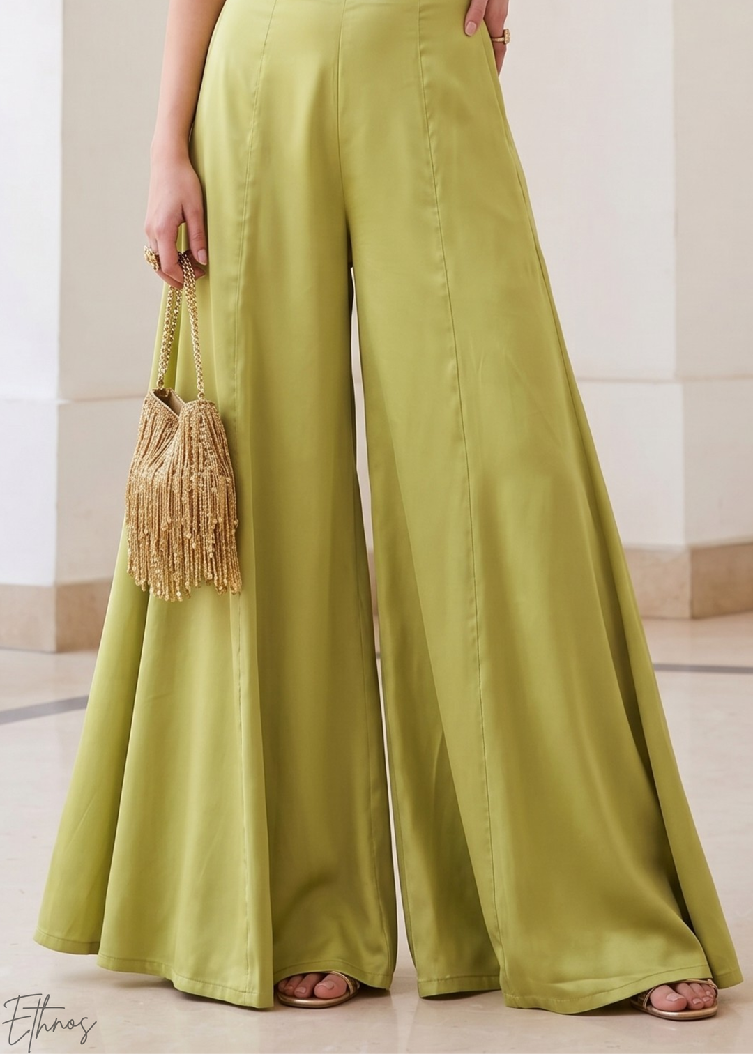 Pistachio Silk Botanical Wave Palazzo Set