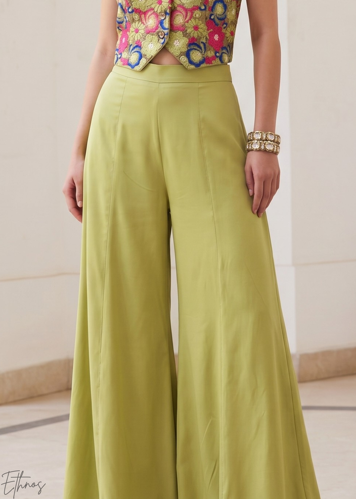 Pistachio Silk Botanical Wave Palazzo Set