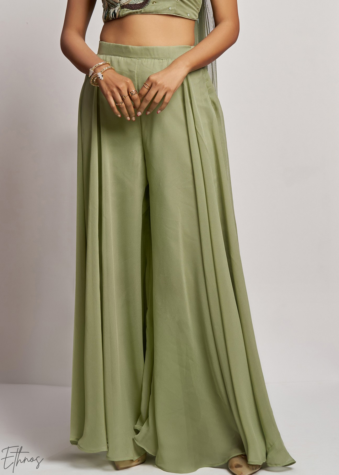 Pistachio Green Georgette Choli Palazzo Suit