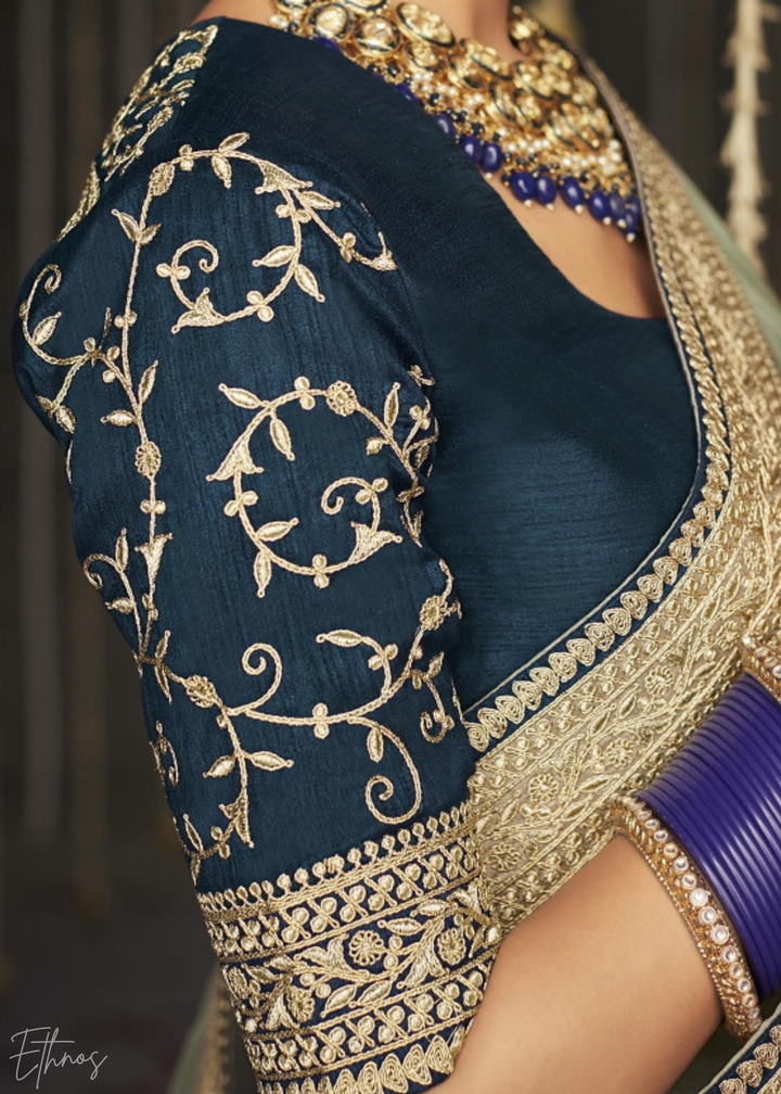 Pistachio Green Metallic Embroidered Organza Silk Saree