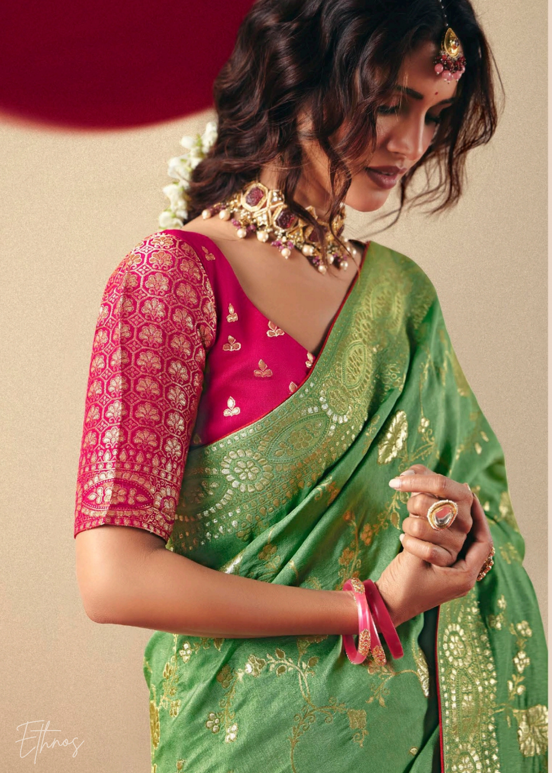 Pistachio Green Zari Dola Silk Saree