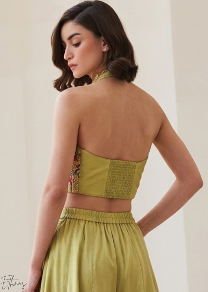 Pistachio Silk Botanical Wave Palazzo Set