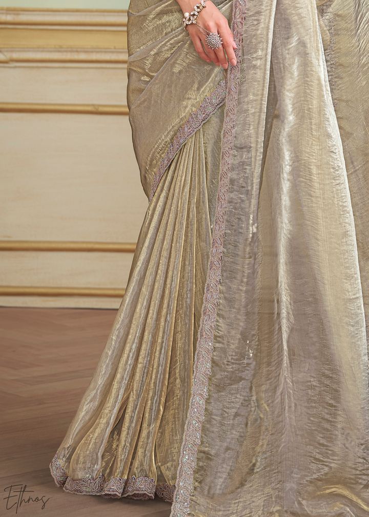 Platinum Grey Sheer Tissue Georgette Saree