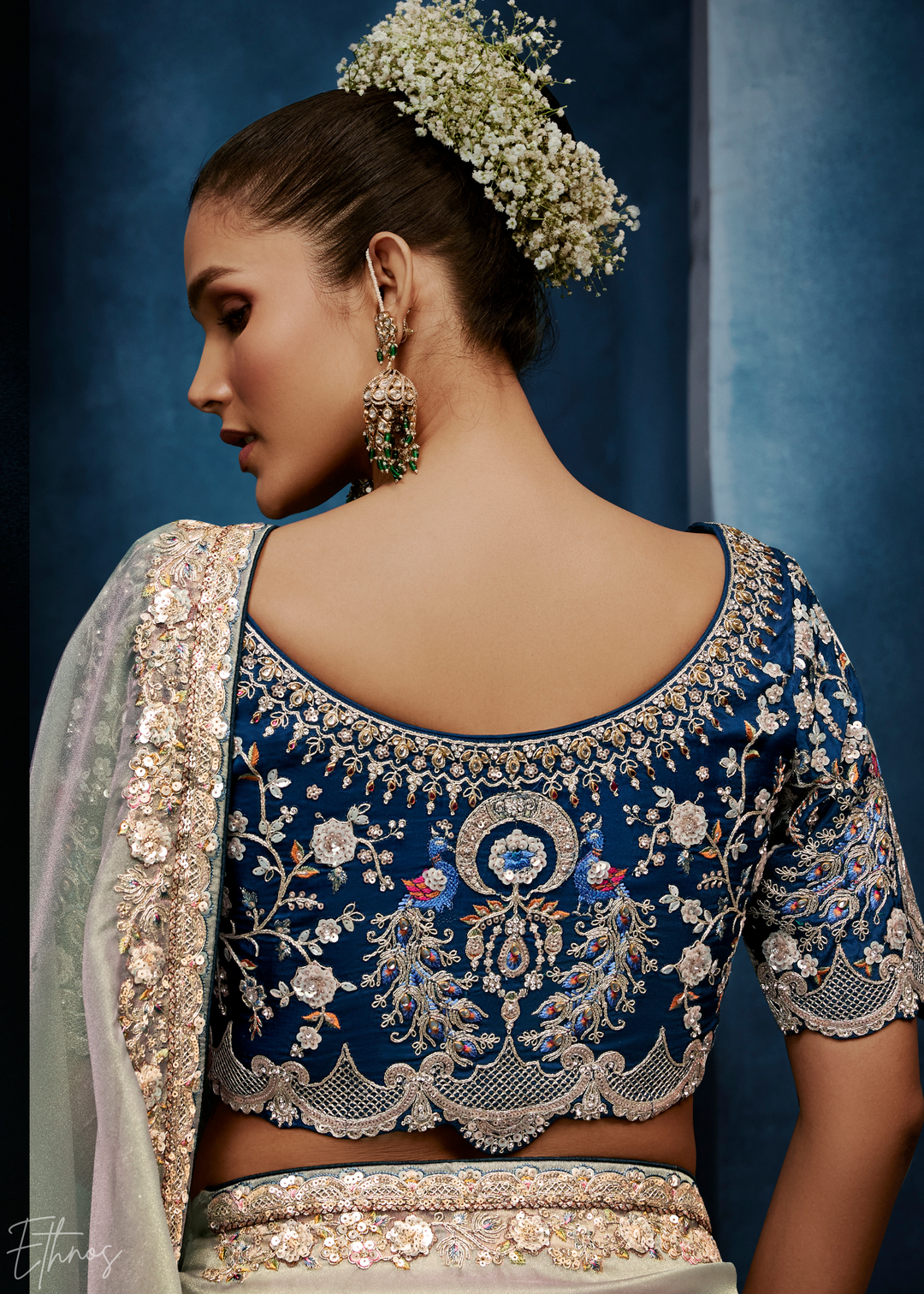 Platinum Grey Tambour Embroidered Border Tissue Saree