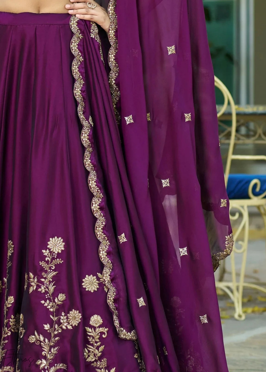 Plum Floret Zari Rangoli Silk Lehenga