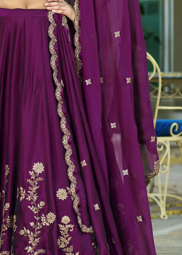Plum Floret Zari Rangoli Silk Lehenga
