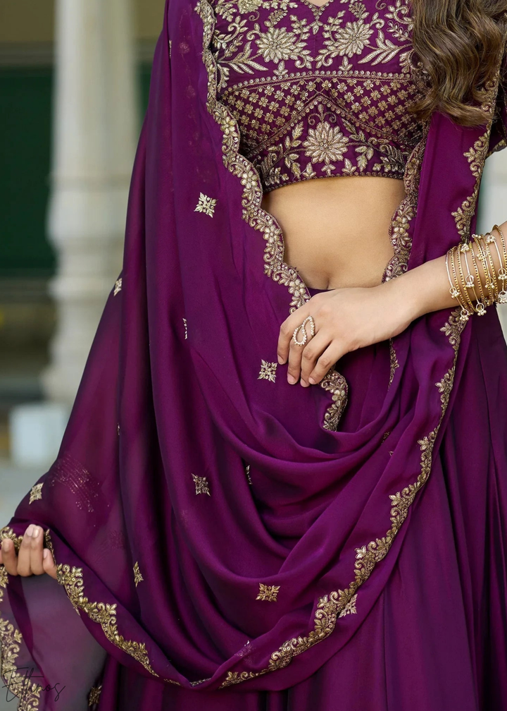 Plum Floret Zari Rangoli Silk Lehenga