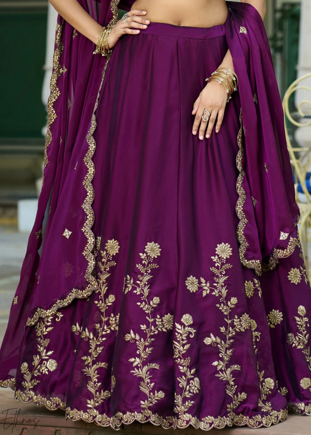 Plum Floret Zari Rangoli Silk Lehenga