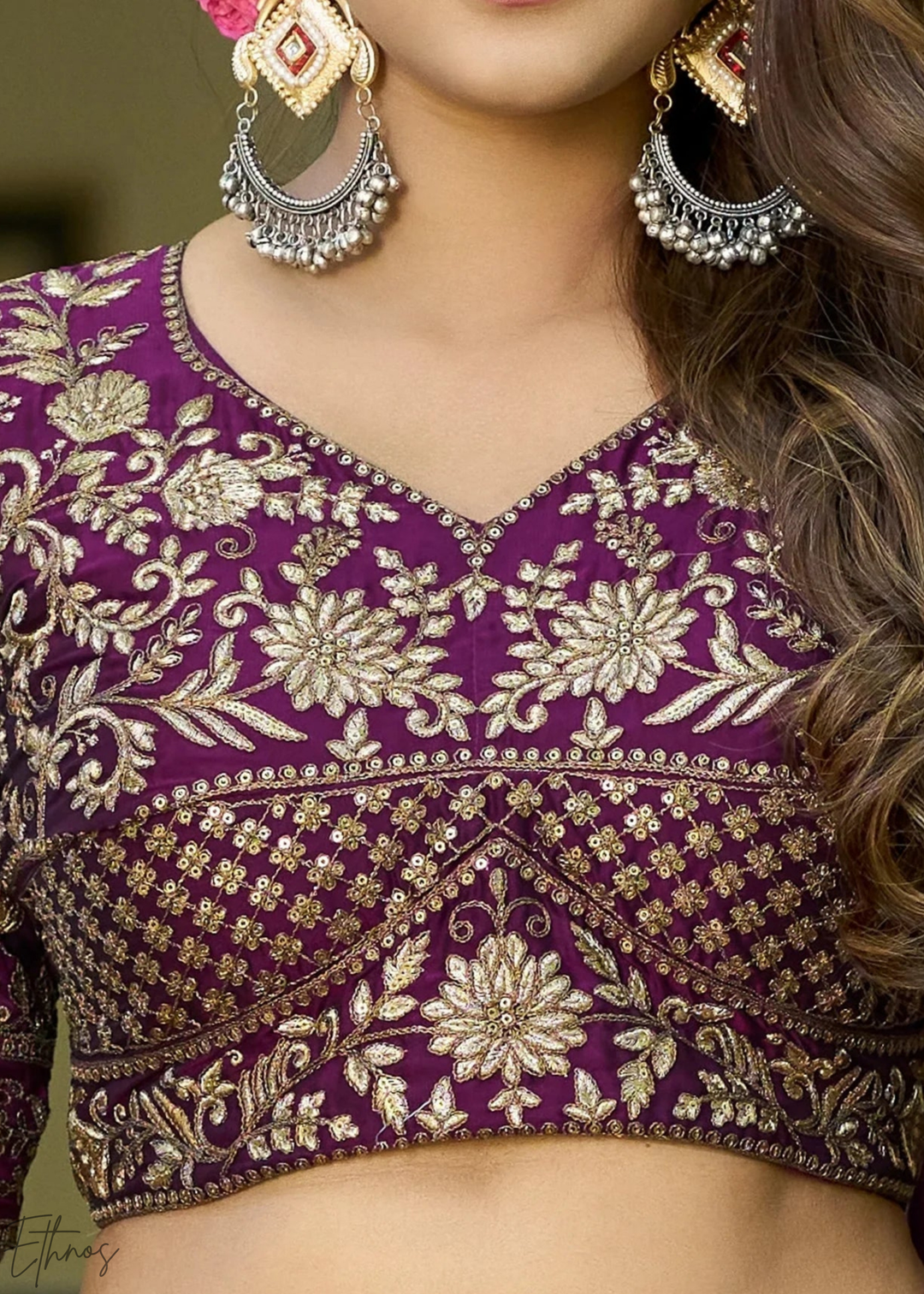 Plum Floret Zari Rangoli Silk Lehenga