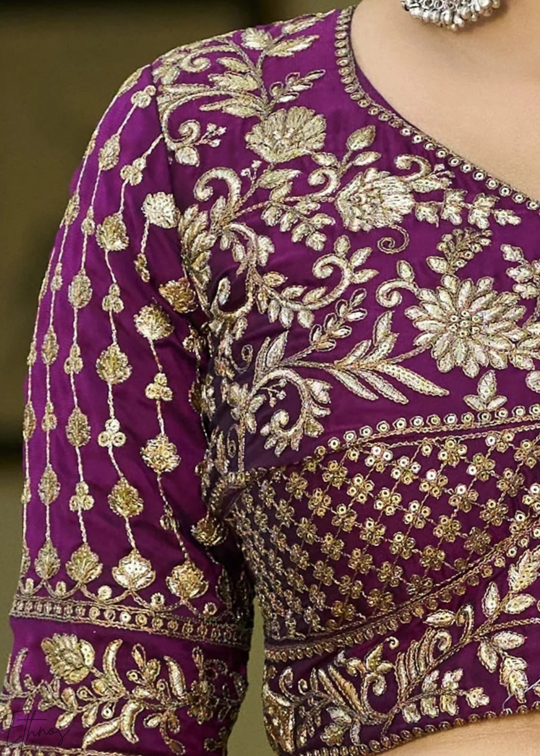 Plum Floret Zari Rangoli Silk Lehenga