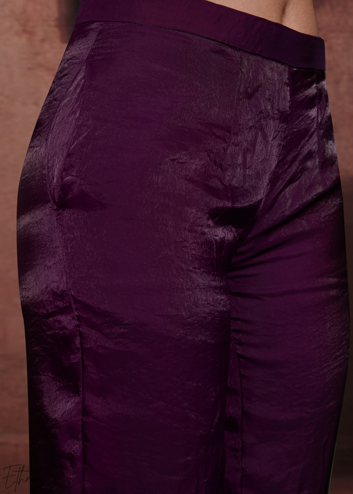 Plum Purple Asymmetric Draped Overlay Jumpsuit Set