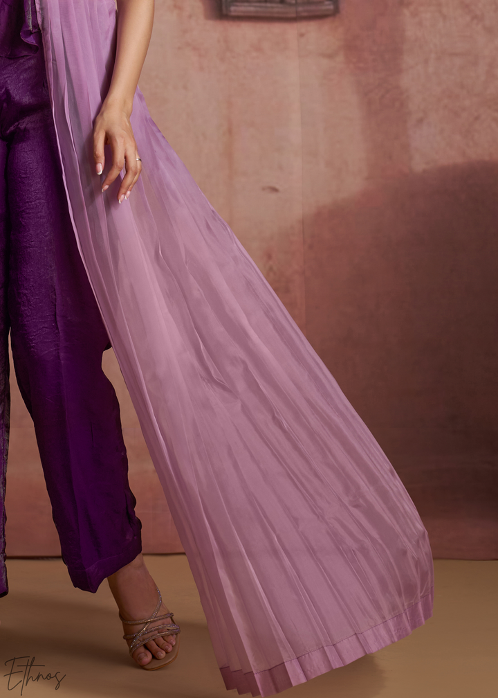 Plum Purple Asymmetric Draped Overlay Jumpsuit Set