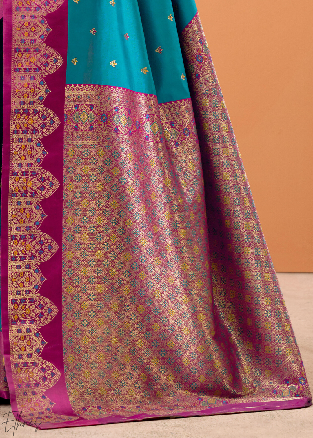 Porpoise Blue  Satin Silk Saree