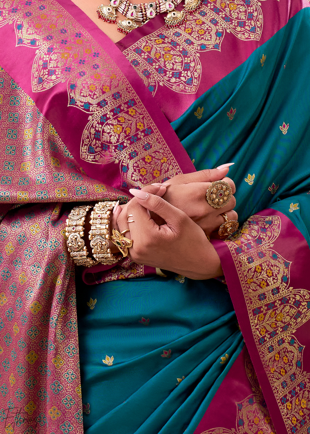 Porpoise Blue  Satin Silk Saree