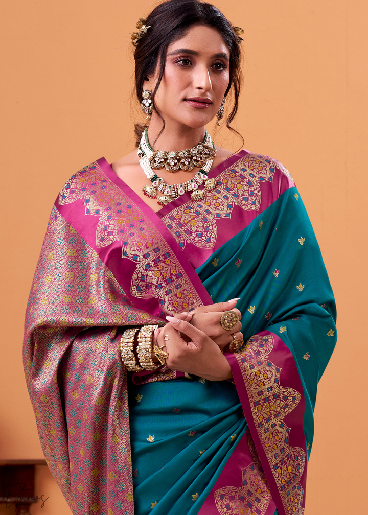 Porpoise Blue  Satin Silk Saree