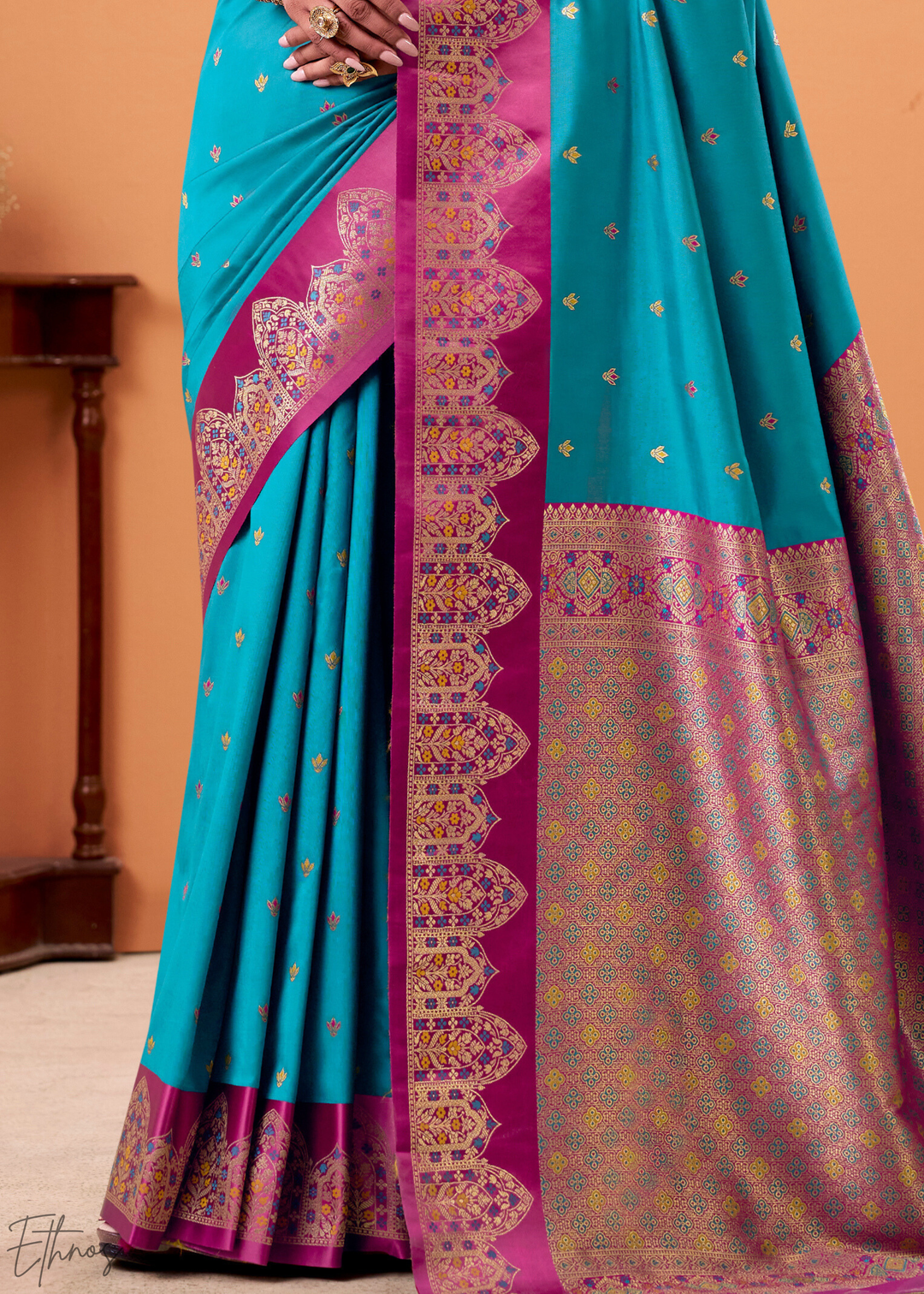 Porpoise Blue  Satin Silk Saree