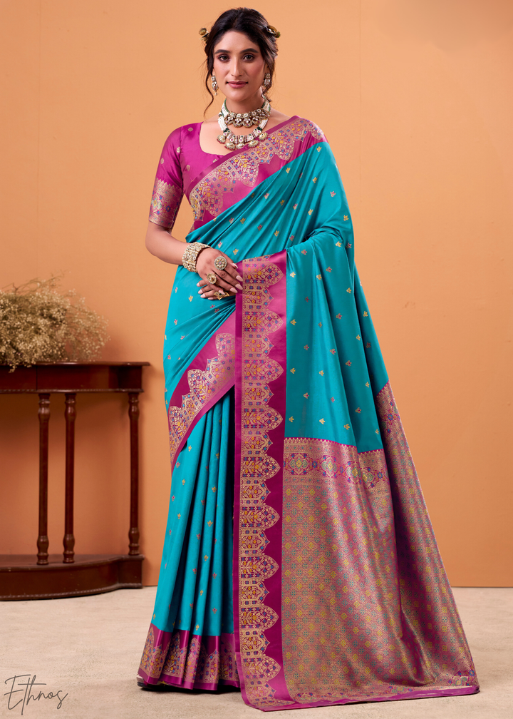 Porpoise Blue  Satin Silk Saree