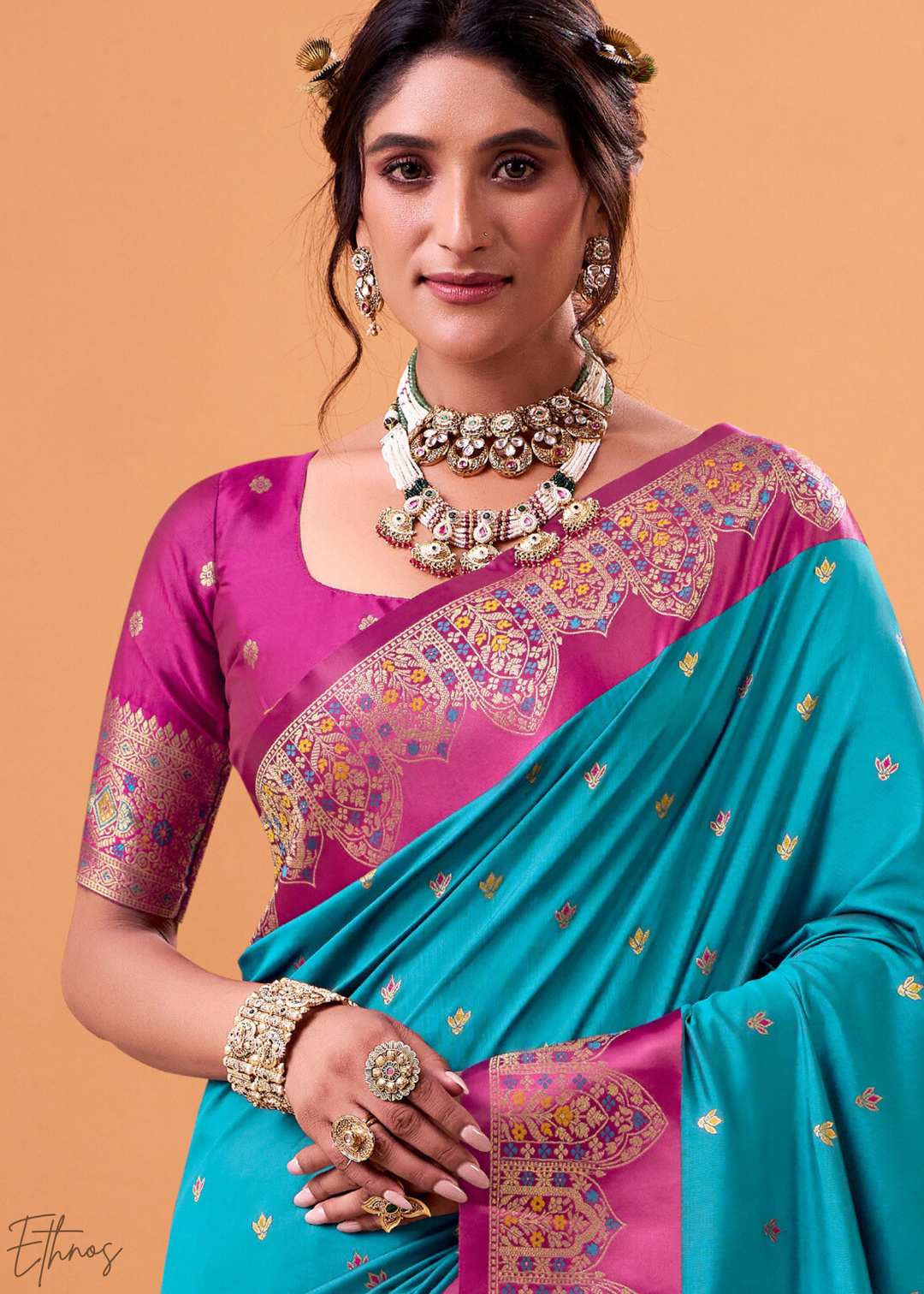 Porpoise Blue  Satin Silk Saree