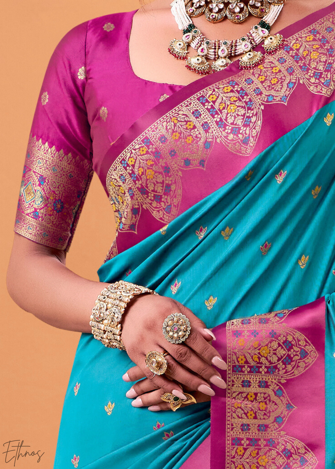 Porpoise Blue  Satin Silk Saree