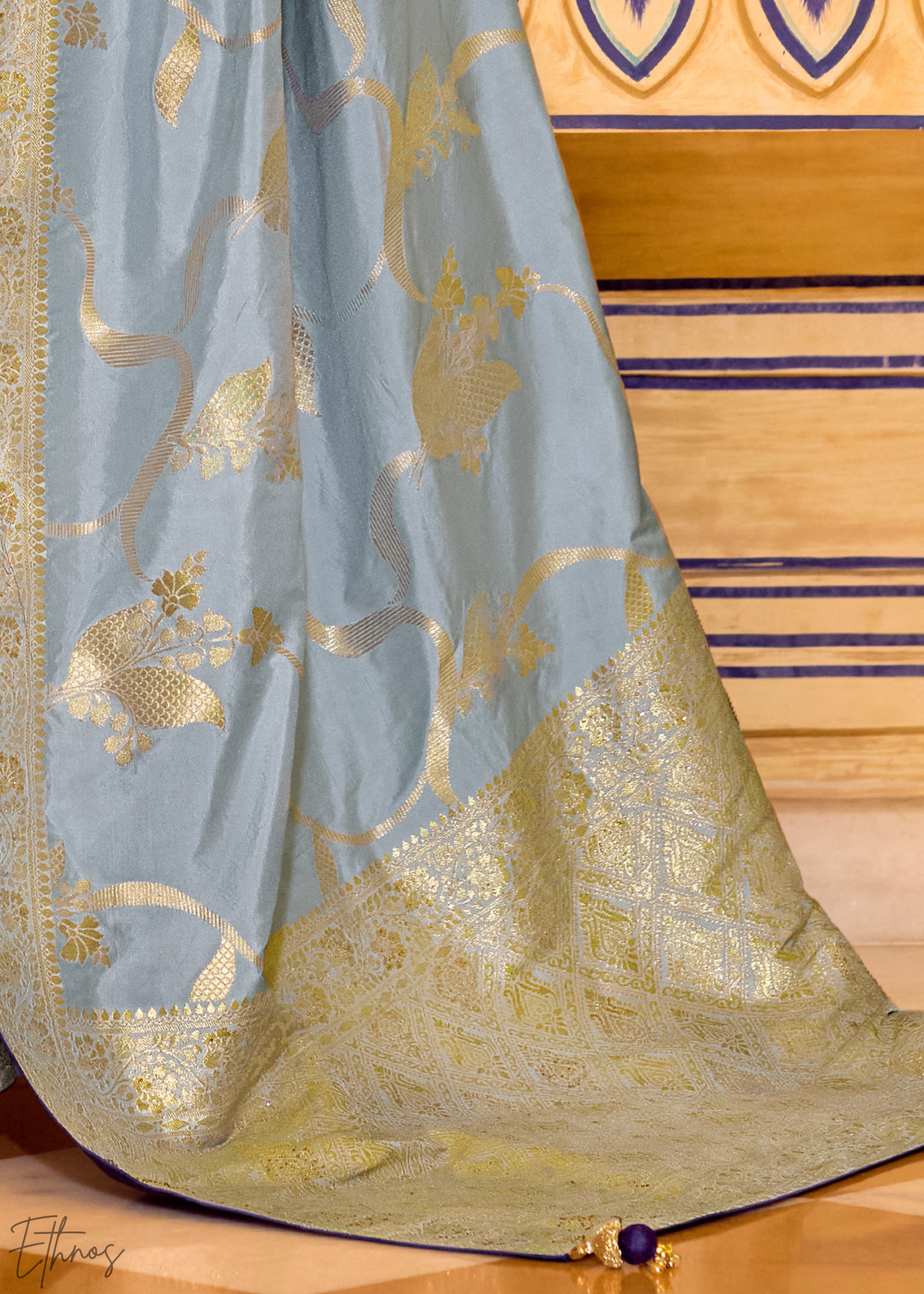 Powder Blue Zari Crepe Silk Sareee