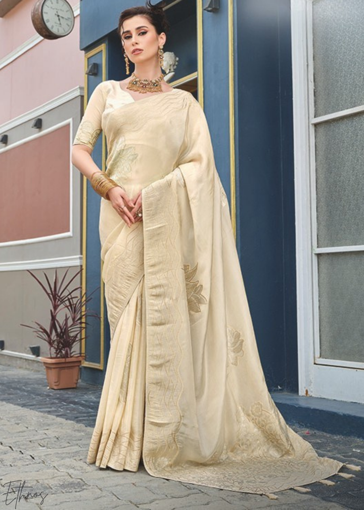 Primrose Gold Self-Embossed HO Viscose Saree