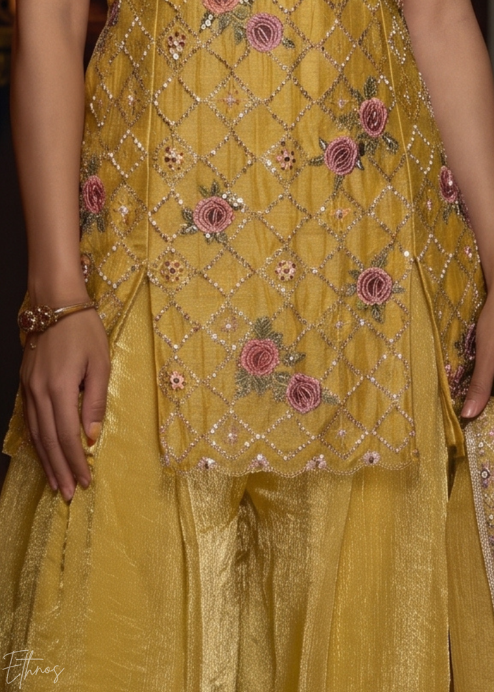 Primrose Yellow Diamond-Geo Silk Palazzo Suit