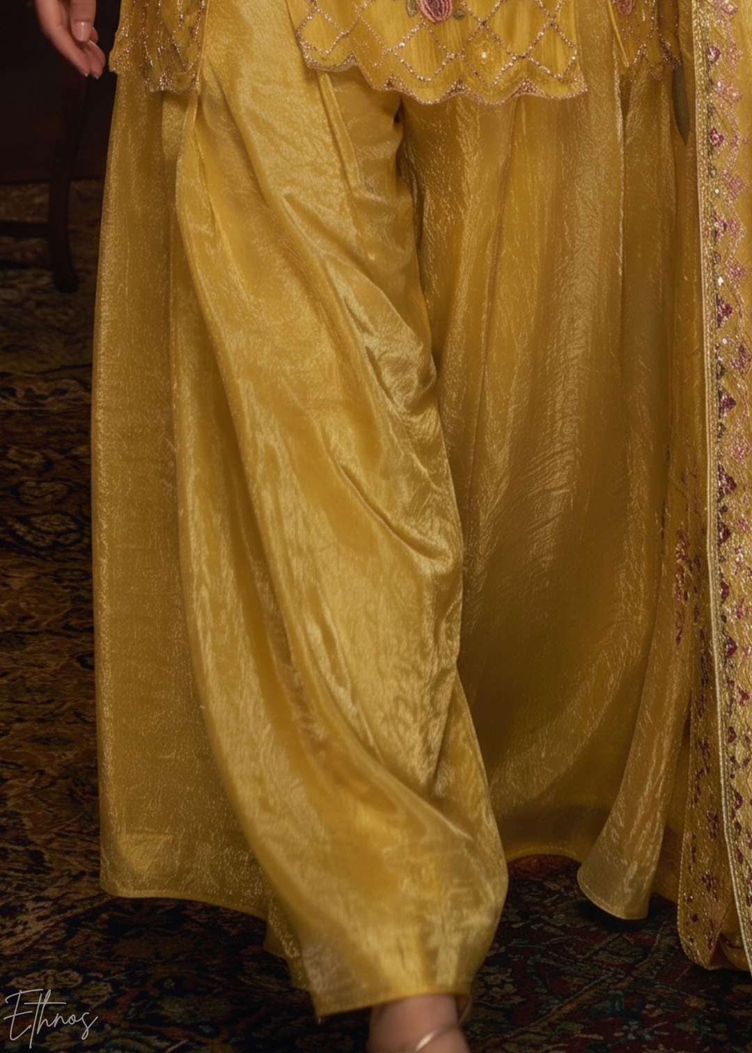 Primrose Yellow Diamond-Geo Silk Palazzo Suit