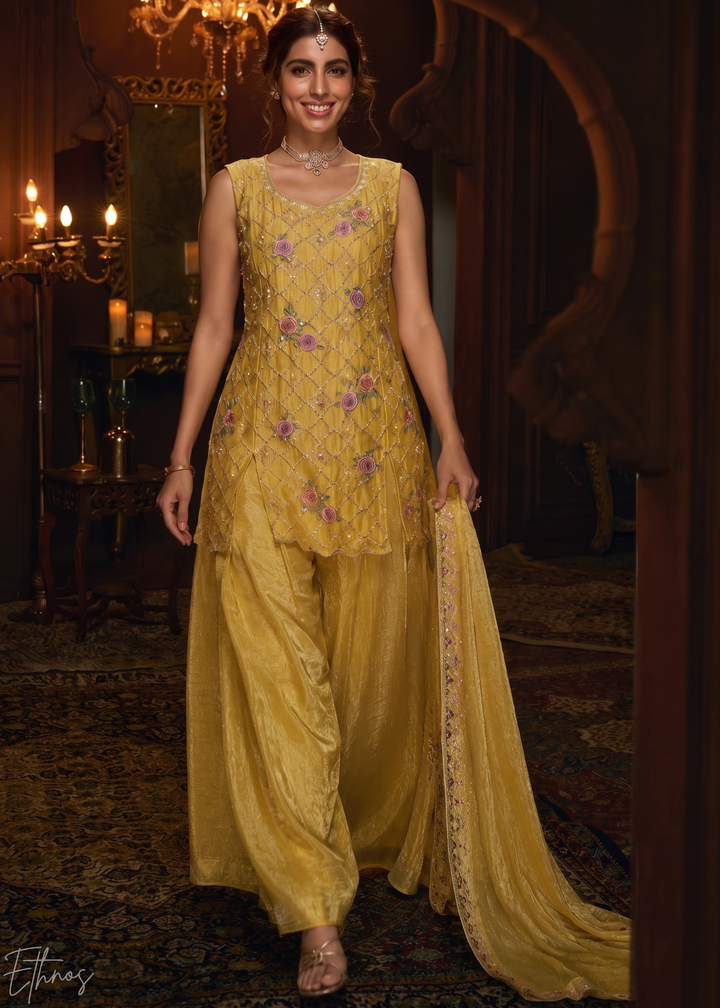 Primrose Yellow Diamond-Geo Silk Palazzo Suit