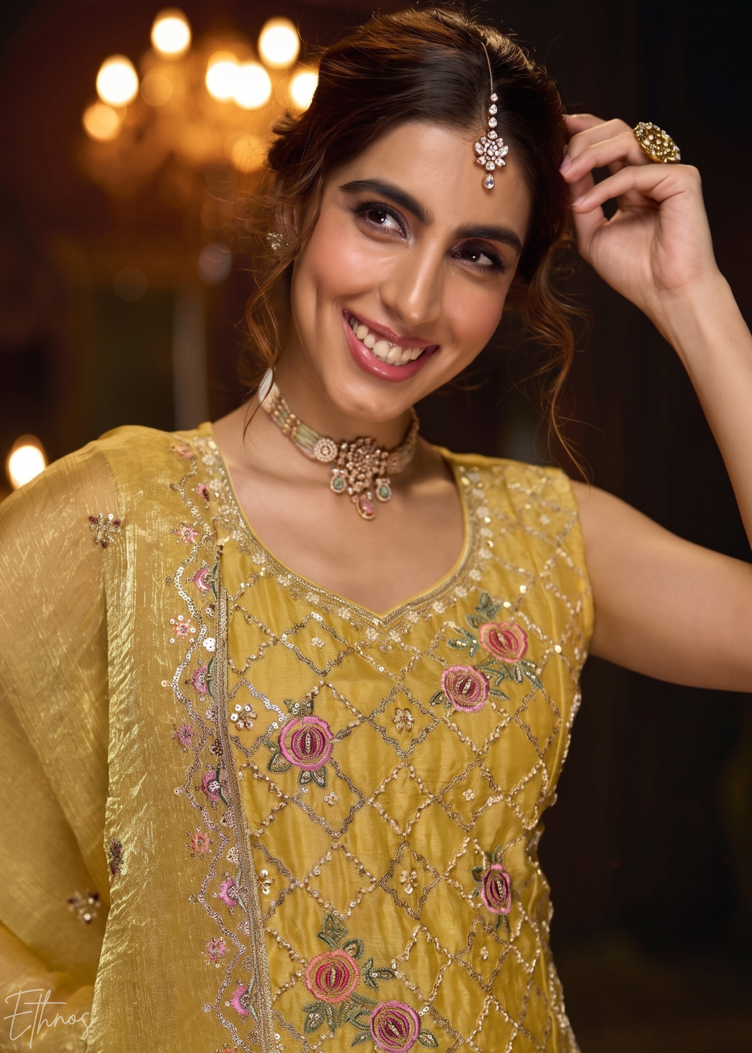 Primrose Yellow Diamond-Geo Silk Palazzo Suit