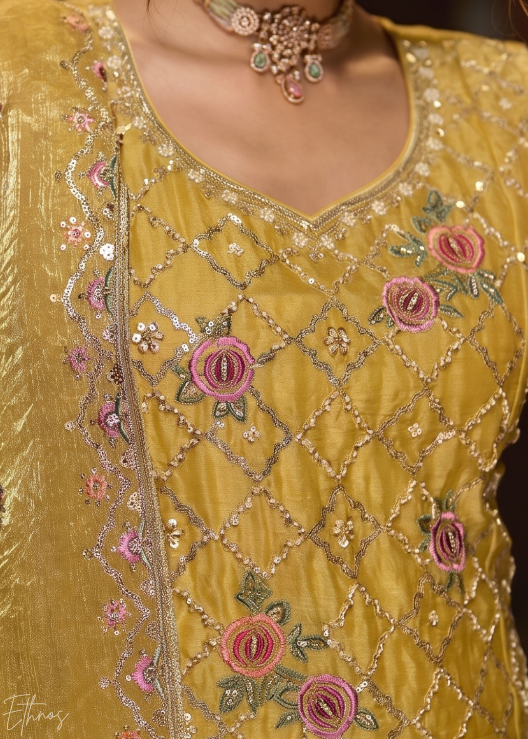 Primrose Yellow Diamond-Geo Silk Palazzo Suit