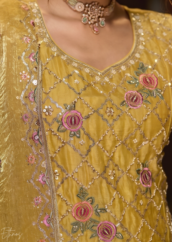 Primrose Yellow Diamond-Geo Silk Palazzo Suit