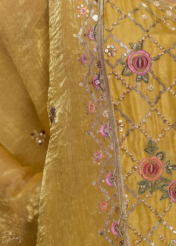 Primrose Yellow Diamond-Geo Silk Palazzo Suit