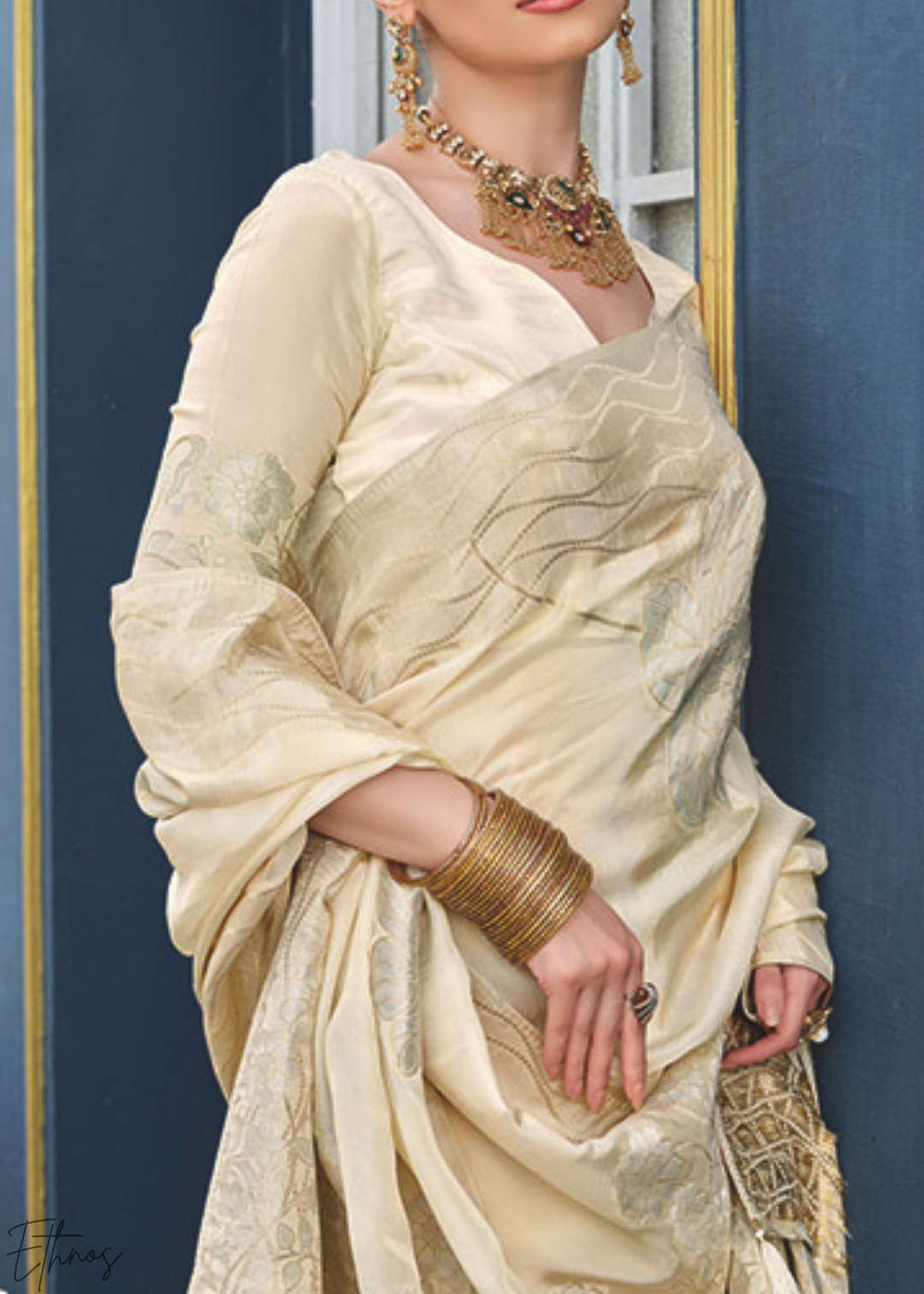 Primrose Gold Self-Embossed HO Viscose Saree